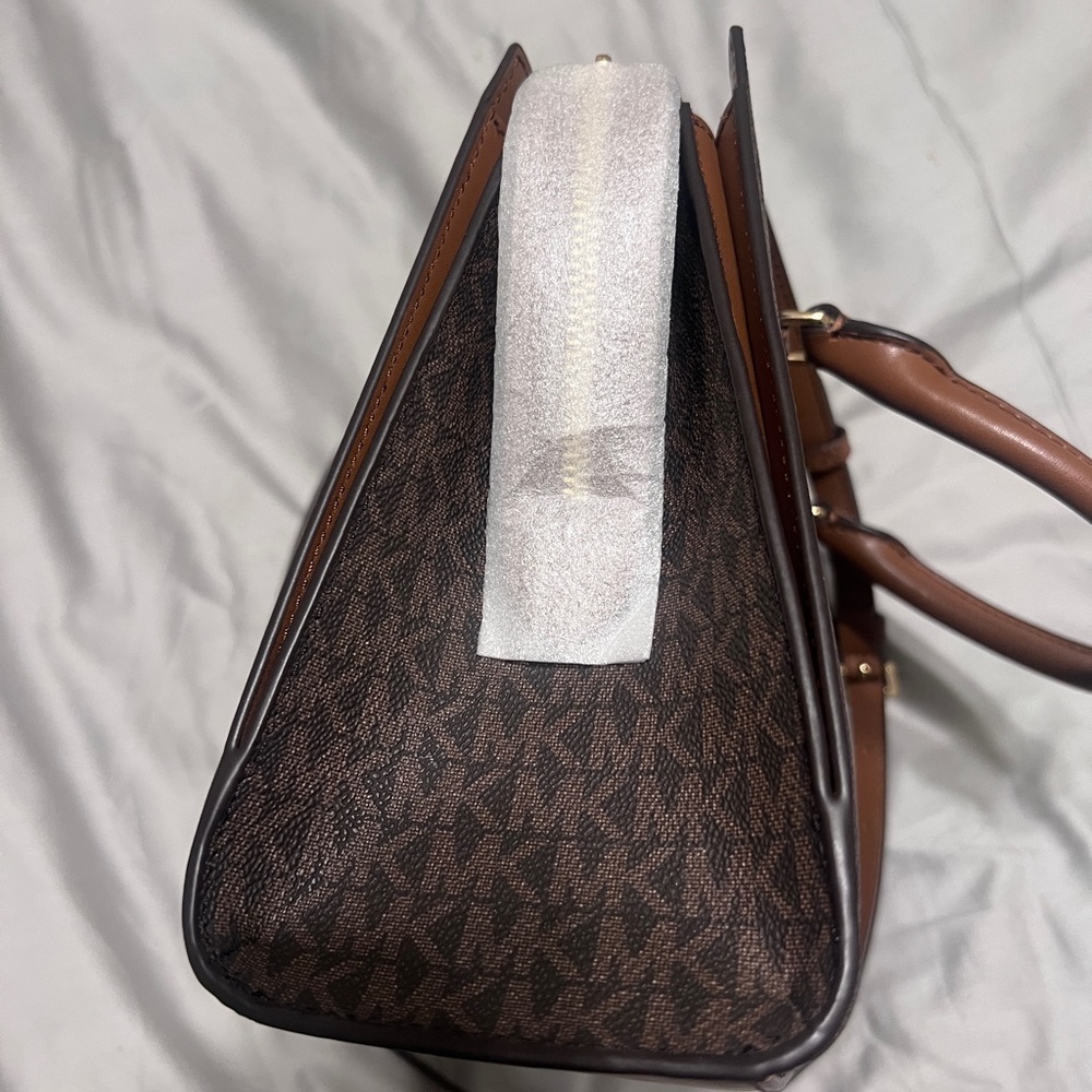 NEW Michael Kors Brown Logo Satchel with Tan Accents - Picture 2 of 9